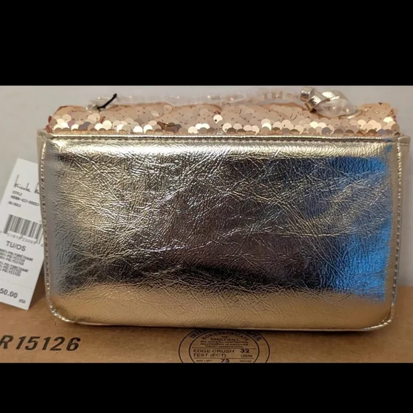 NWT Nicole Miller Gold Sequin Chain Strap Crossbody Small Bag - Picture 5 of 9